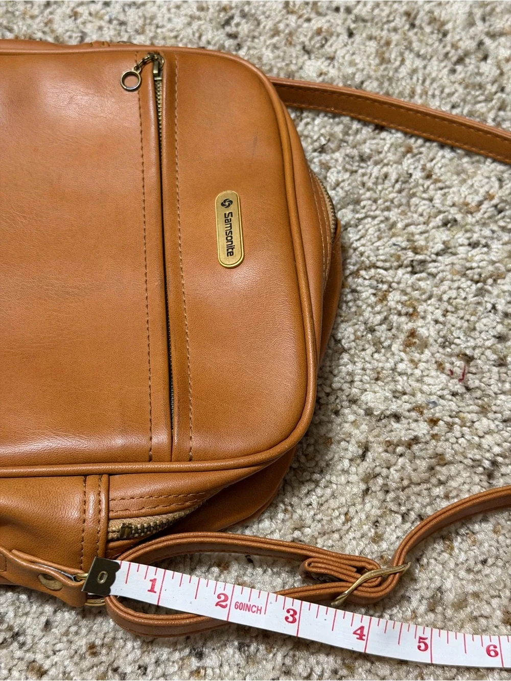 Vtg Samsonite 70s Travel Shoulder Bag Purse W/ Wallet Brown/Tan Faux Leather